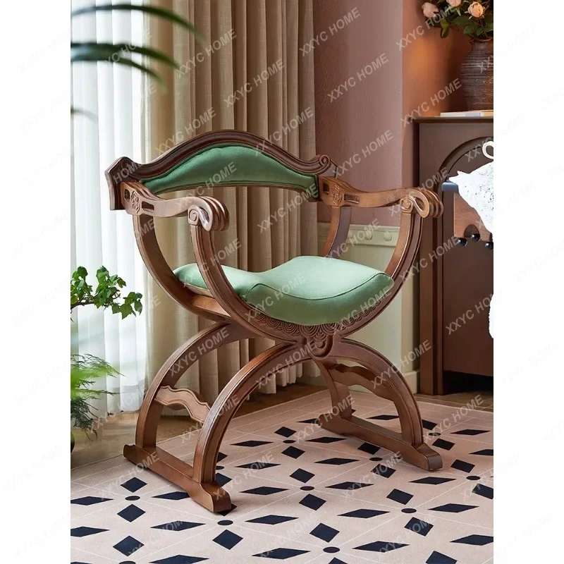 Silla antigua de grabado Vintage francés, muebles de madera maciza, sala de estar americana, verde oliva