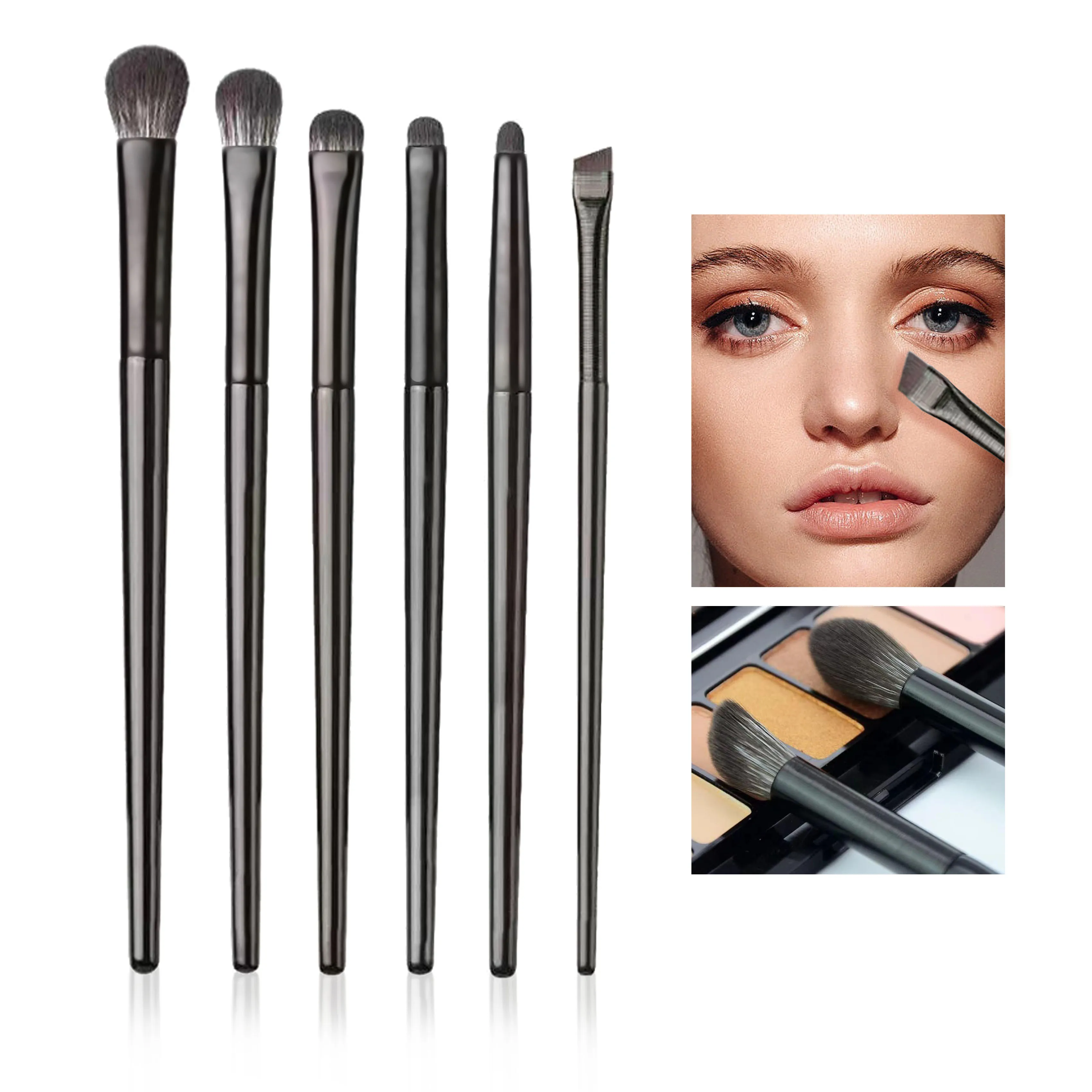 Conjunto de pincéis de maquiagem profissional para olhos macios, 6 peças, para mulheres, sombra, delineador, contorno de sobrancelha, cosméticos, ferramentas de beleza facial