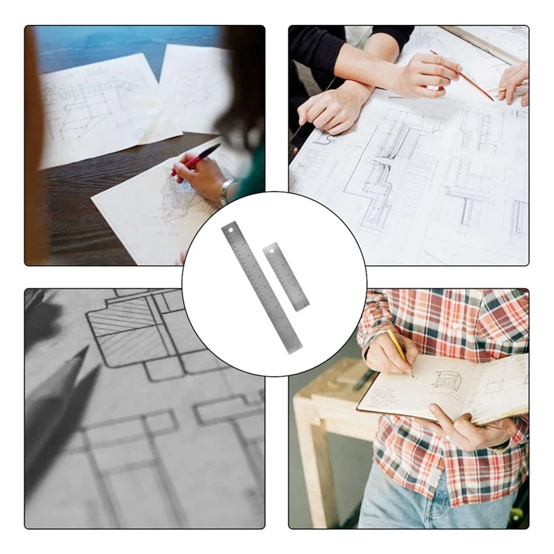 Stainless Steel Cork Back Metal Ruler, 6 Inch 12 Inch Straight Edge Cork Base Rulers, Metal Ruler Cork Backed