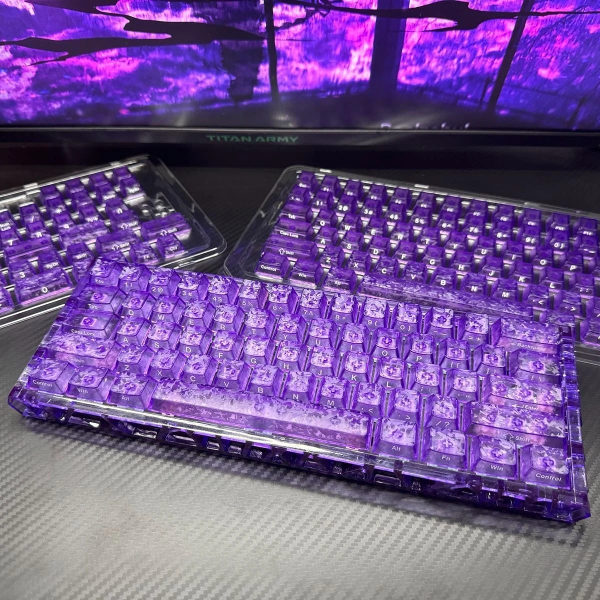 Custom Purple Carbon Fiber Theme Keycaps, Cherry Profile Unique PBT DIY Set, High Aesthetic Fits Wooting Keyboards Gift