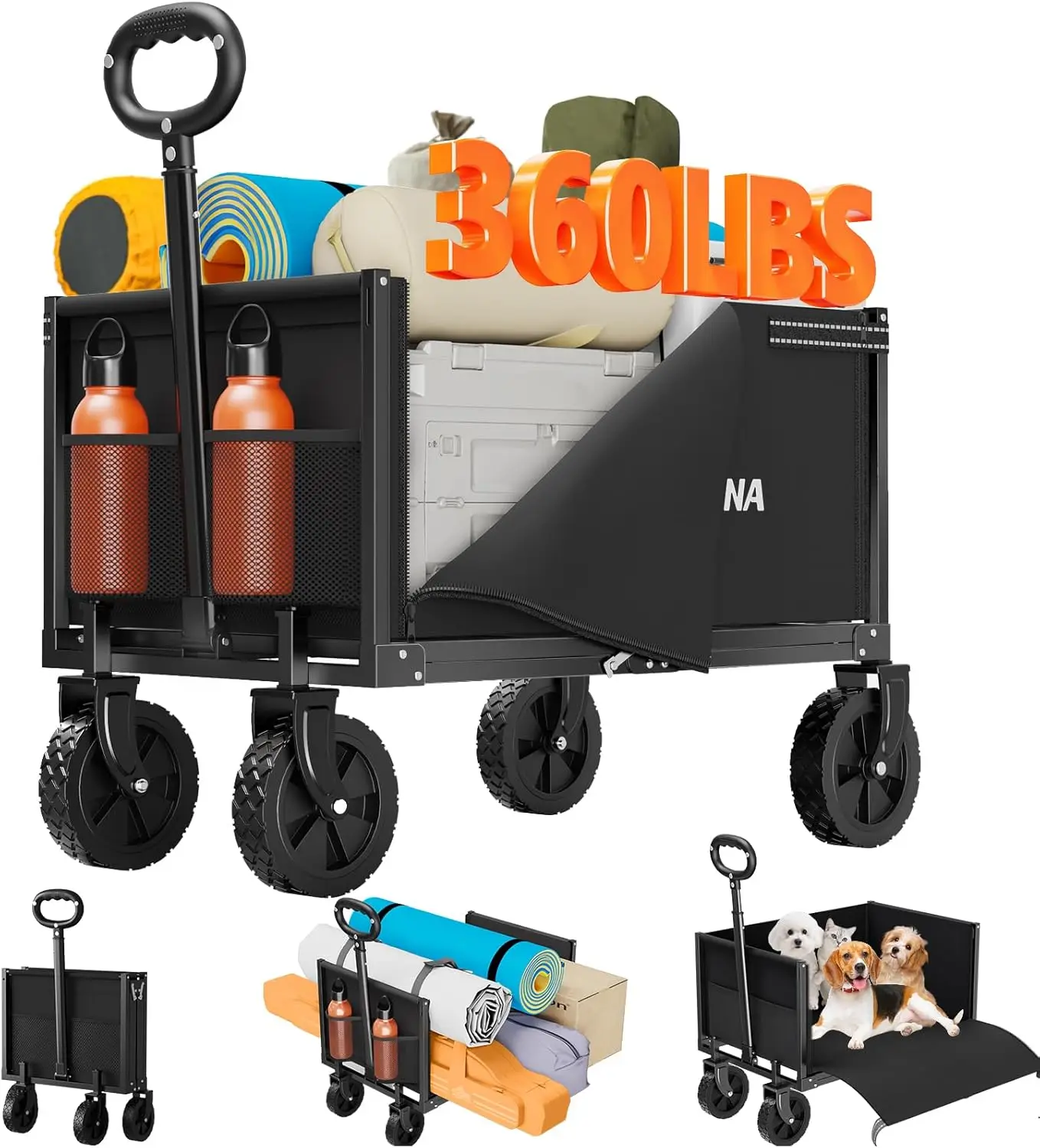 

Складная тележка-вездеход 3-в-1 с колесами для любой местности, грузоподъемность 360 фунтов, для кемпинга, пляжа, сада и спорта