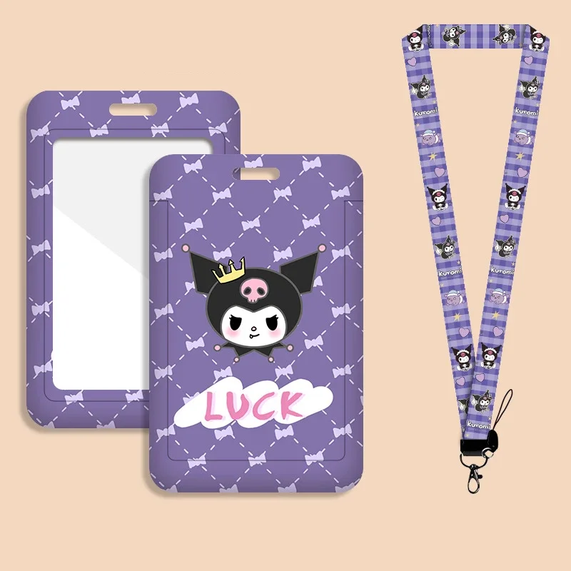 Simpatico porta carte con badge identificativo Kuromi Cordino Porta carte per ragazze Sanrio Tracolla Porta carte di credito Accessori per credenziali Regalo