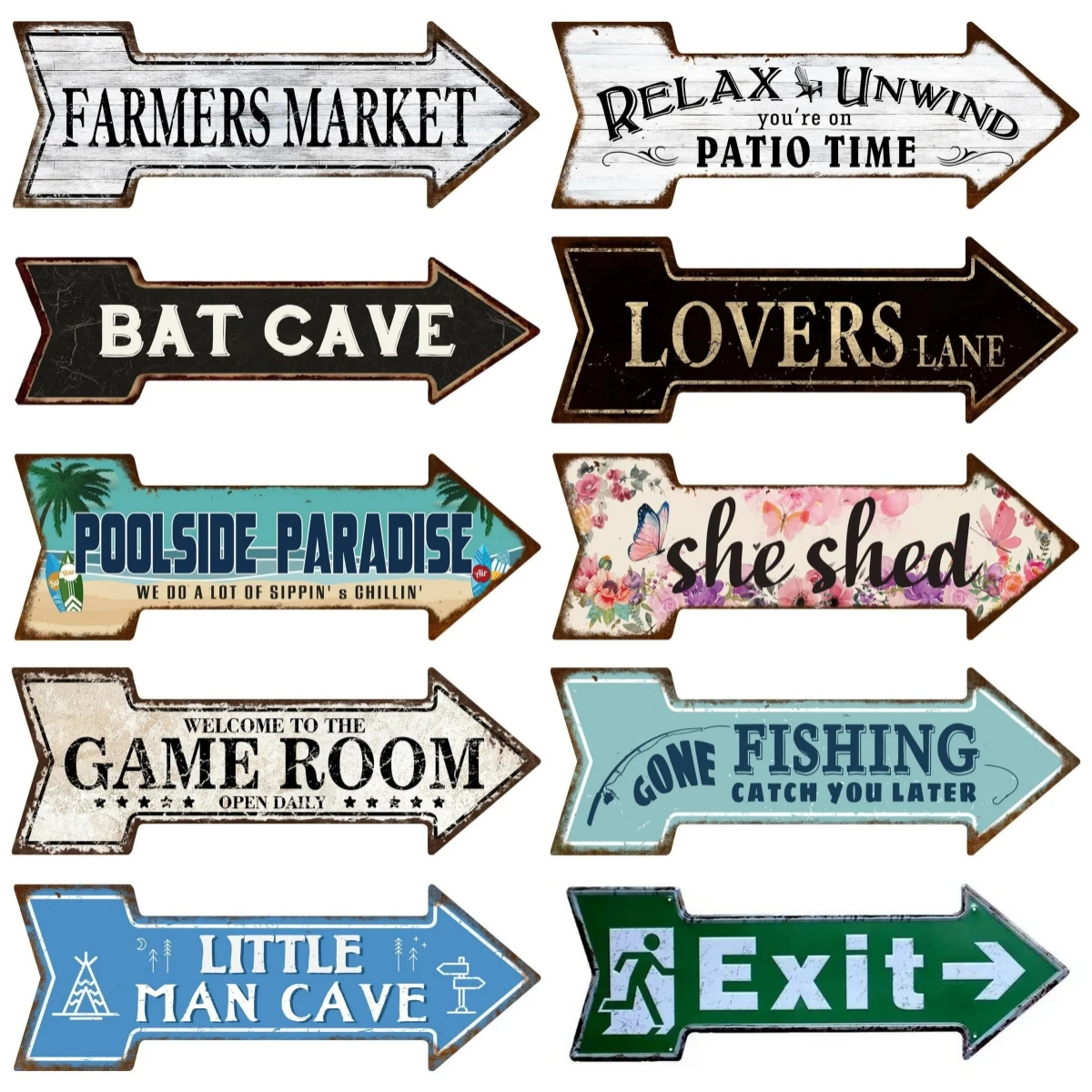 Retro Street Metal Tin Signs Arrow Shape Exit Bar Beer Man Cave Restroom Game Room Signs for Club Coffee Pubs Outdoor Decoration