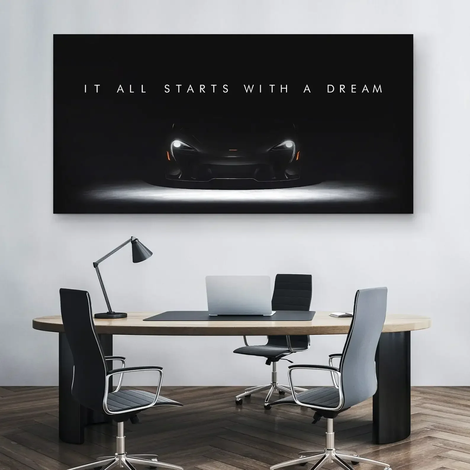 Super coche lienzo arte de pared cita inspiradora IT ALL STARTS WITH A DREAM cartel para decoración de pared del hogar regalo para amigos sin marco