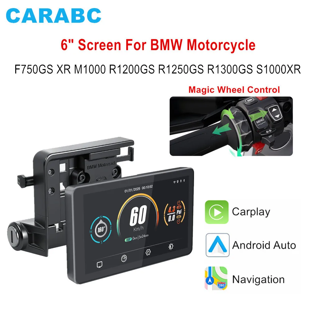

CARABC 6" MB6 Wireless CarPlay For BMW Motorcycle R1200GS R1250GS R1300GS Android Auto Digital Dashboard Navigation Screen