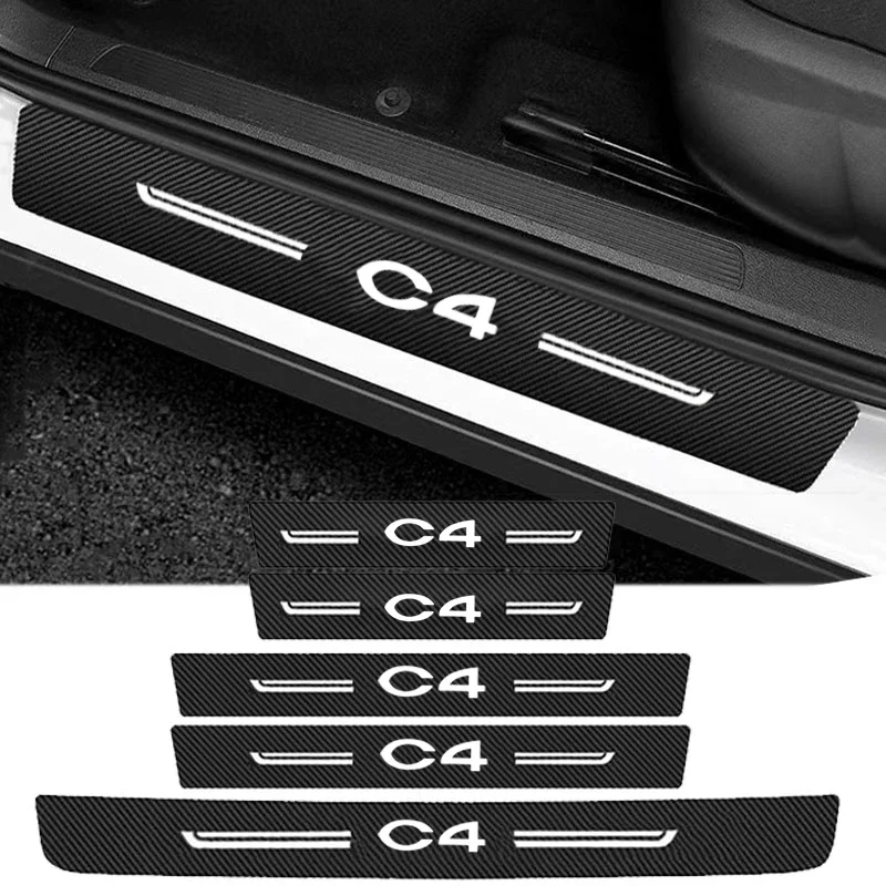 

Carbon Fiber Leather Car Door Sill Protect Strip Durable Decor Decals for Citroen C4 Logo Auto Threshold Stickers Accessories
