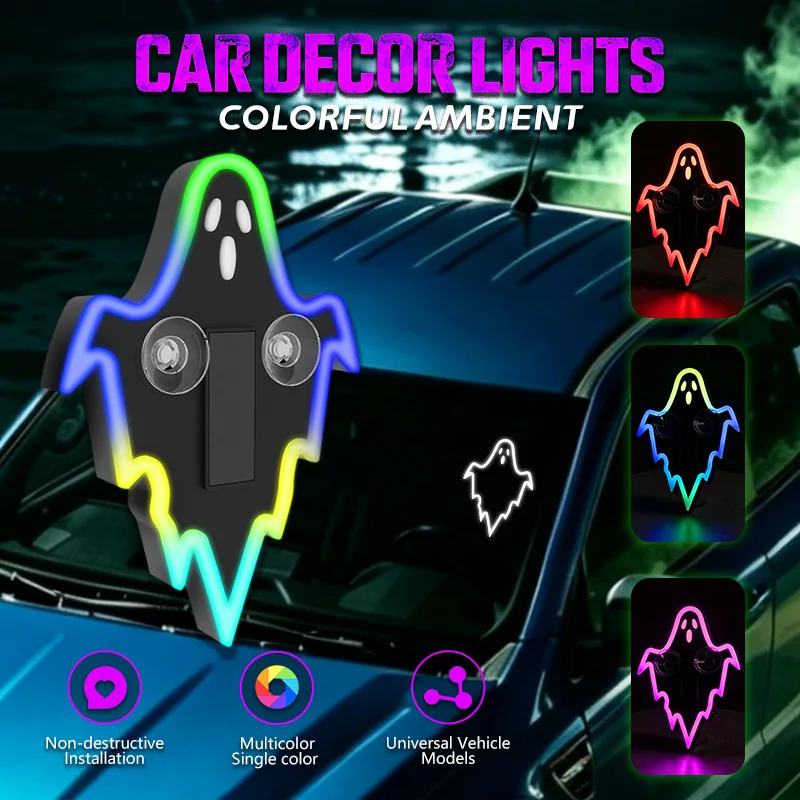 Solar Car Halloween Devil's Eye LED Atmosphere Light Car Rear Window Light Ambient Lamp Halloween Decoration Wireless Car Decor