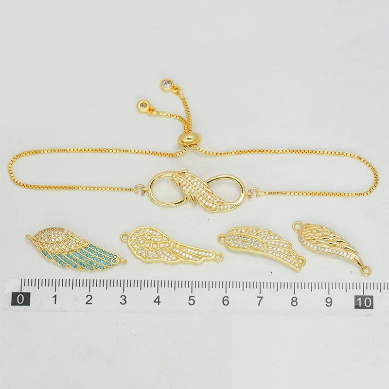 3 Pcs Wings Connector for Diy Bracelet Necklace Making Parts Copper Gold Plated 8 Curved Pave Inlay Zircon Jewelry Accessories