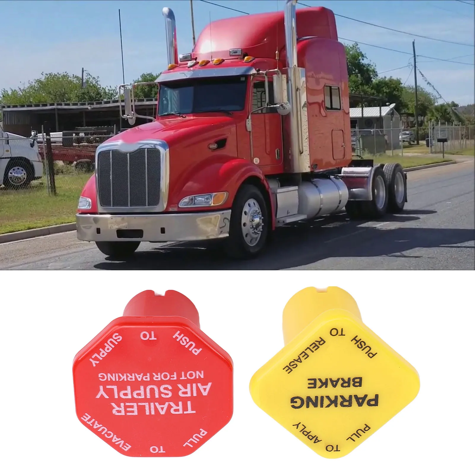 Yellow Semi Truck Parking Brake Knob Vibrant Color 25110977 Push Pull Valves Red Trailer Air Brake Knob for Semi Truck Trailer