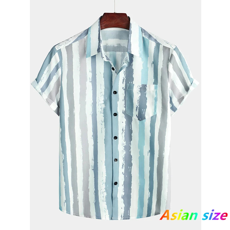 

Fresh & Delicate Korean Style Sweat Men's Short Sleeve Shirt Stripe Shirts Trend Casual Loose Breathable Tops Hawaiian Shirt 6xl