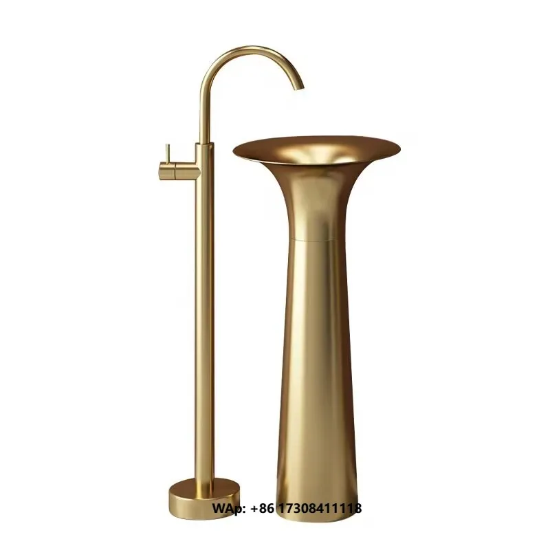 HONGDEC Washbasin Stainless Steel Nordic Column Sink Brushed Gold Basin Bathroom