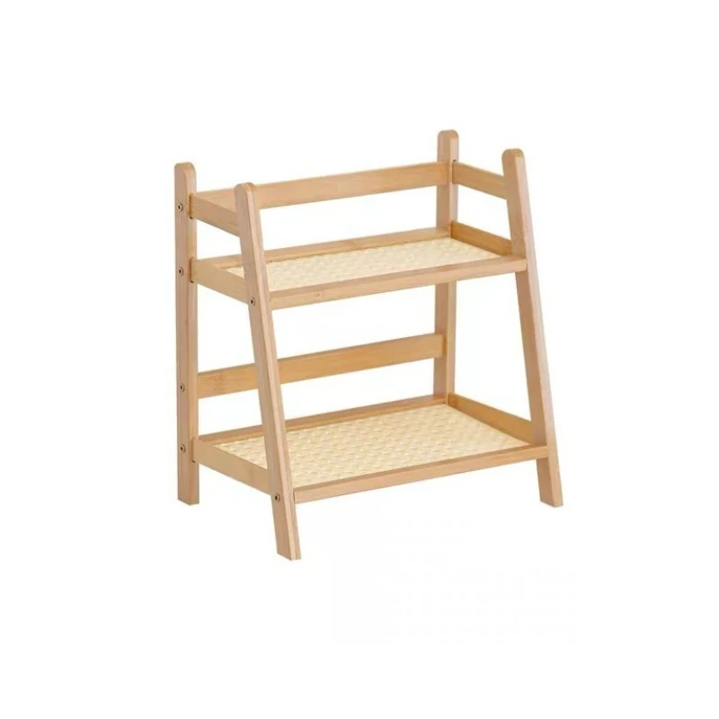 

Rattan Cream Double Desktop Shelves Dormitory Bedroom Office Kitchen Cup Holder