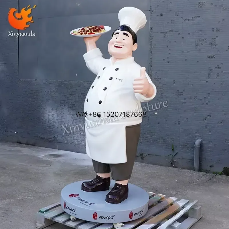 Wmwmnu for Fiberglass Chef Sculpture Restaurant Entrance Commercial Decor Catering Welcome Large Floor standing Ornament