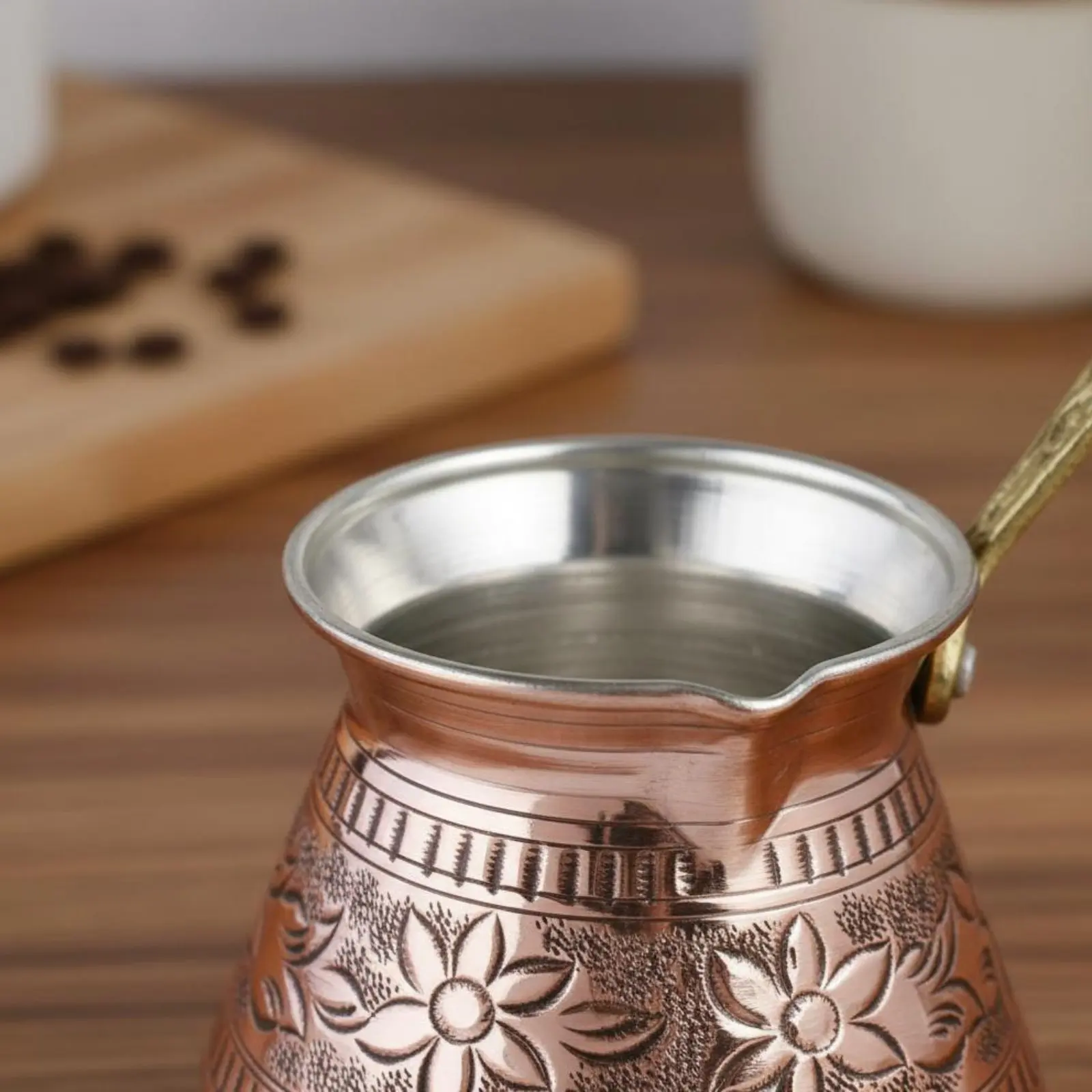 Cafetera Turca de Cobre Duradera, Cezve Griega, Ibrik con Acabado Anti-Oxidación, Interior Estañado para Baristas Caseros