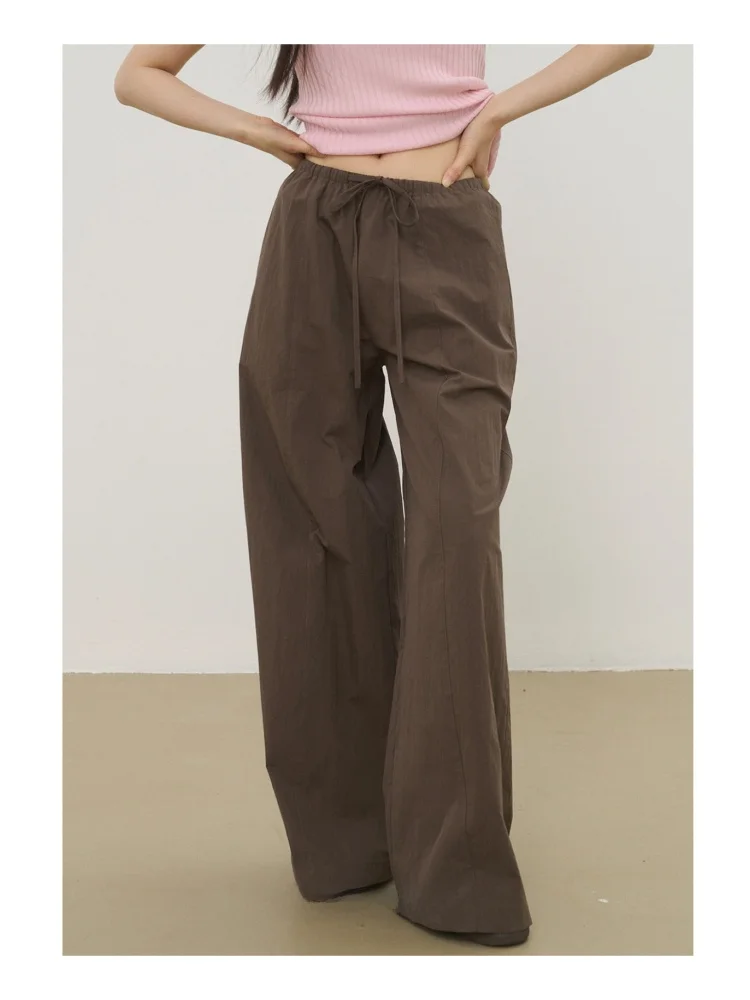 

Вельветовые широкие брюки с низкой талией, повседневные брюки кофейного цвета, эластичный пояс для поездок на работу, смесь хлопка