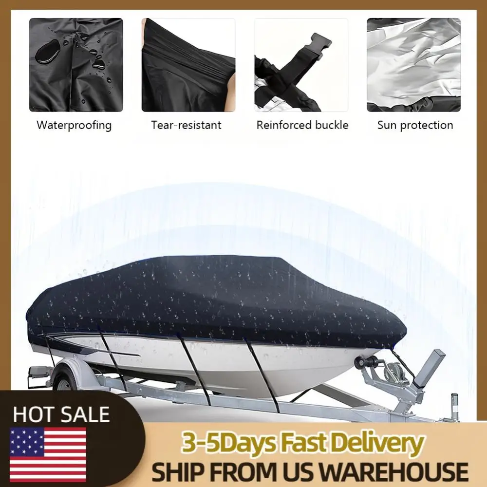 

14-16FT Boat Cover 210D Oxford Cloth Sailing Boats Cover Waterproof V-Shaped Hull Protector for Yachts Motors Rowing Boats