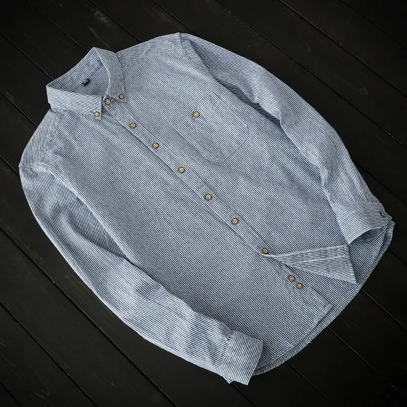 

Spring and Autumn Fashion Slim-fit Ground Cotton Shirt Japanese Striped Long Sleeve Shirt