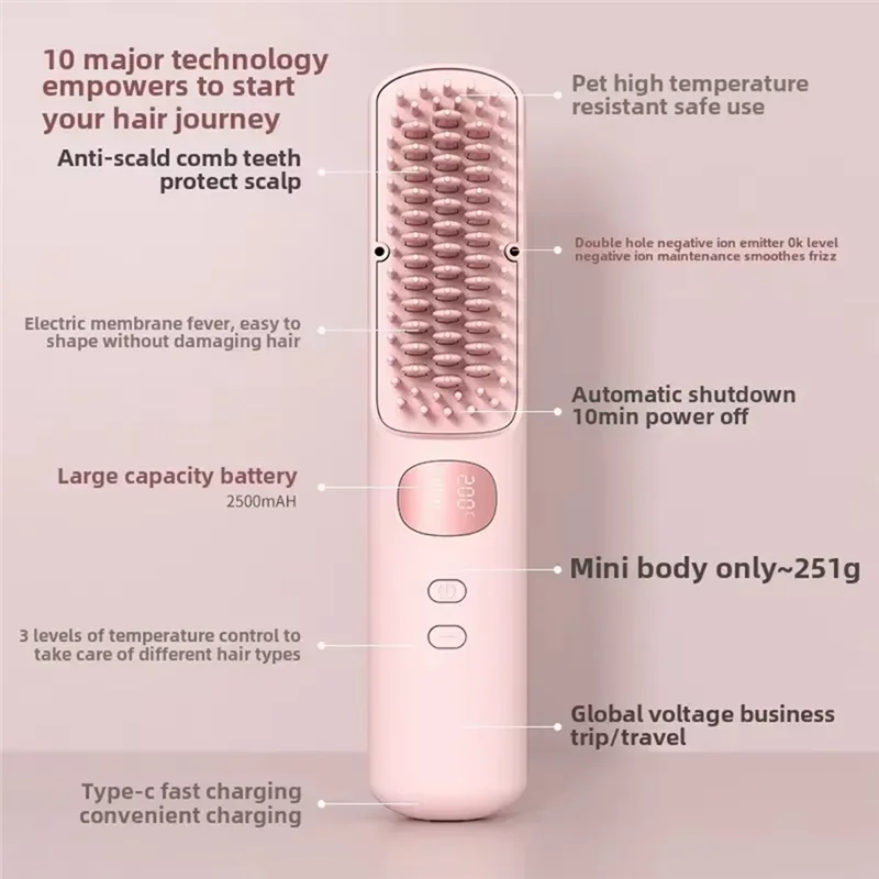 A99G-Portable Wireless Hair Straightener Dual-Purpose Styling Comb Styling Comb For Curling 6