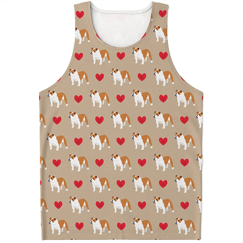 Cartoon French Bulldog Pattern Tank Top Men 3D Printed Animal Fitness Gym Sleeveless Shirts Summer Street Quick Dry Tee Shirt