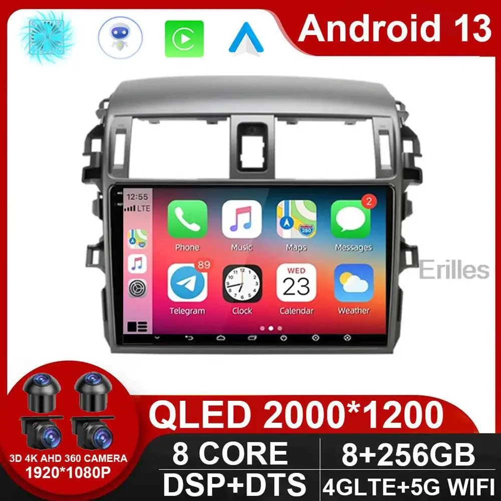 Android 13 2Din Car Radio Navigation GPS Multimedia video Player For Toyota Corolla E140 E150 2006 2007 - 2013 2 din stereo DVD