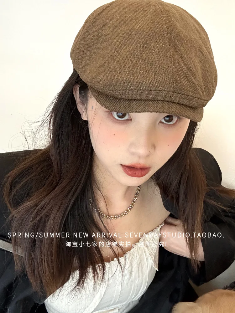 Vintage Y2K Damen und Mädchen Baumwolle Leinen Newsboy Cap koreanischen Stil Baskenmütze atmungsaktiv Sommer Frühling Herbst Hut – Detail 5