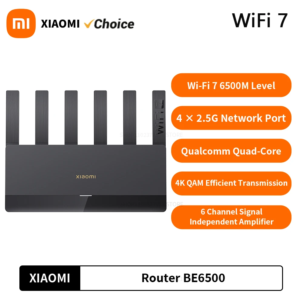 Xiaomi Router BE6500 Quad Nucleus Wifi7 6500Mbps 2.5G Ethernet Port Dual Frequency 2.4/5GHz 6 Independent Signal Amplifiers Mesh