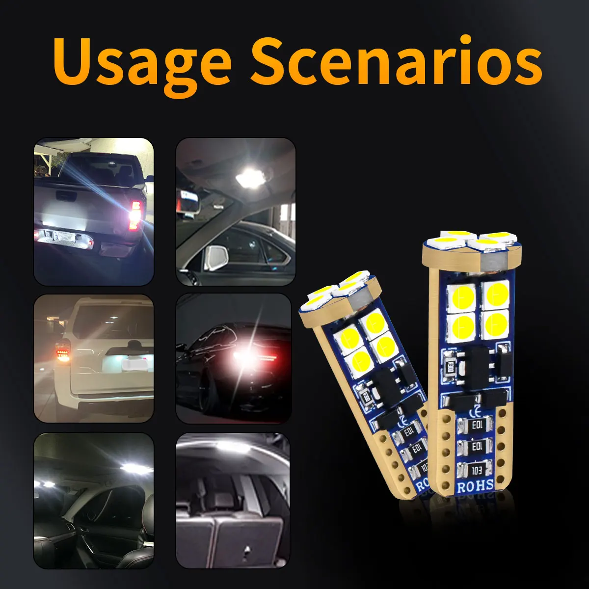 

2PCS T10 W5W Canbus Powerful Bulbs 12V 24V 6000K White Signal Lights No Error Warning for Car Truck Brake Reading Lights