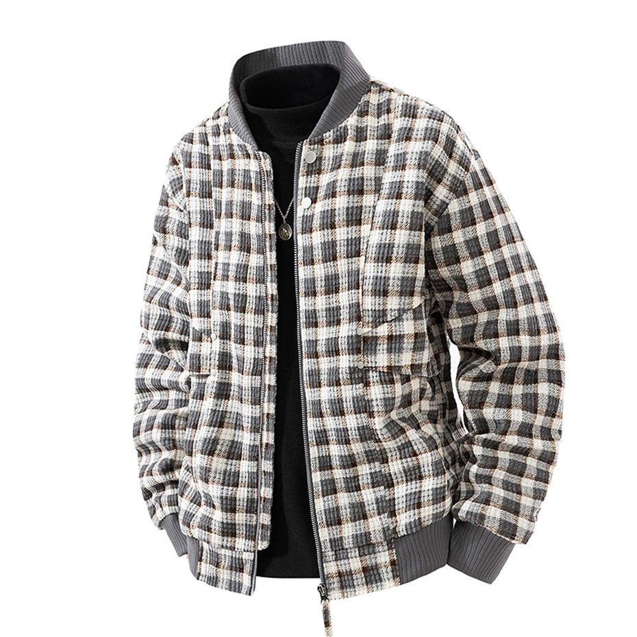Vintage Plaid Jackets Men Baseball Jacket Plus Size 8XL Cargo Jackets Male Fspring Autumn Ashion Casual Outerwear Big Size