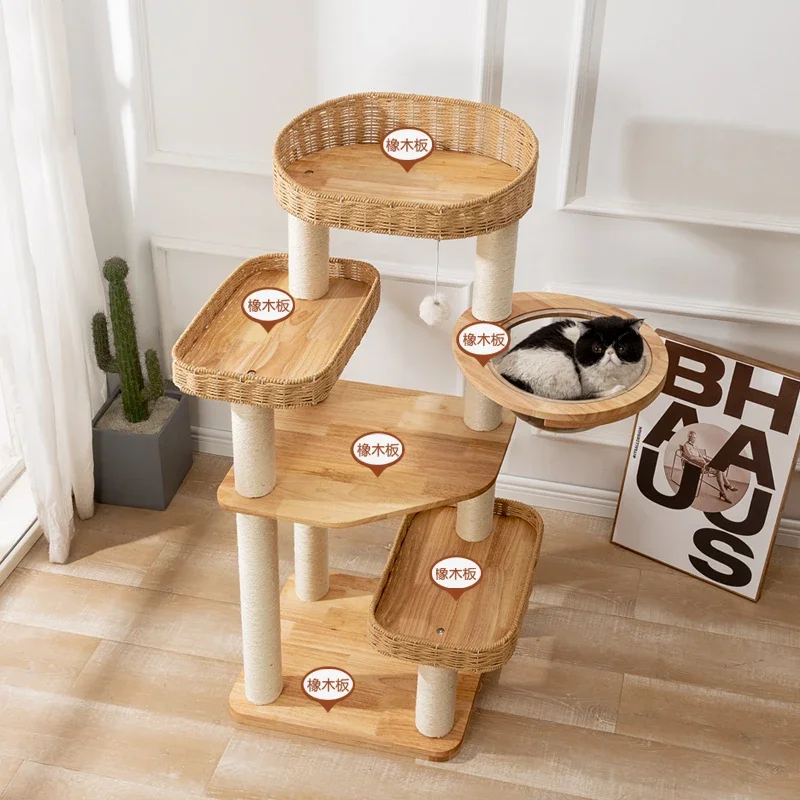 Solid Wood Kraft Paper Rope Cat Tree Designers Sofa Scratcher High Cat House Scratching Post Condo Furniture Columpio Gatos FYCT