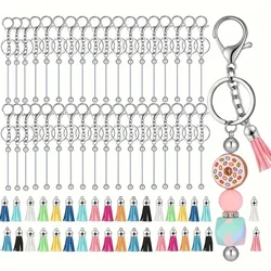 Beadable Keychains Bars Blank Keychain Strips Colorful Leather Keychain Tassel Loose for DIY Keychain Pendant Jewelry Crafts