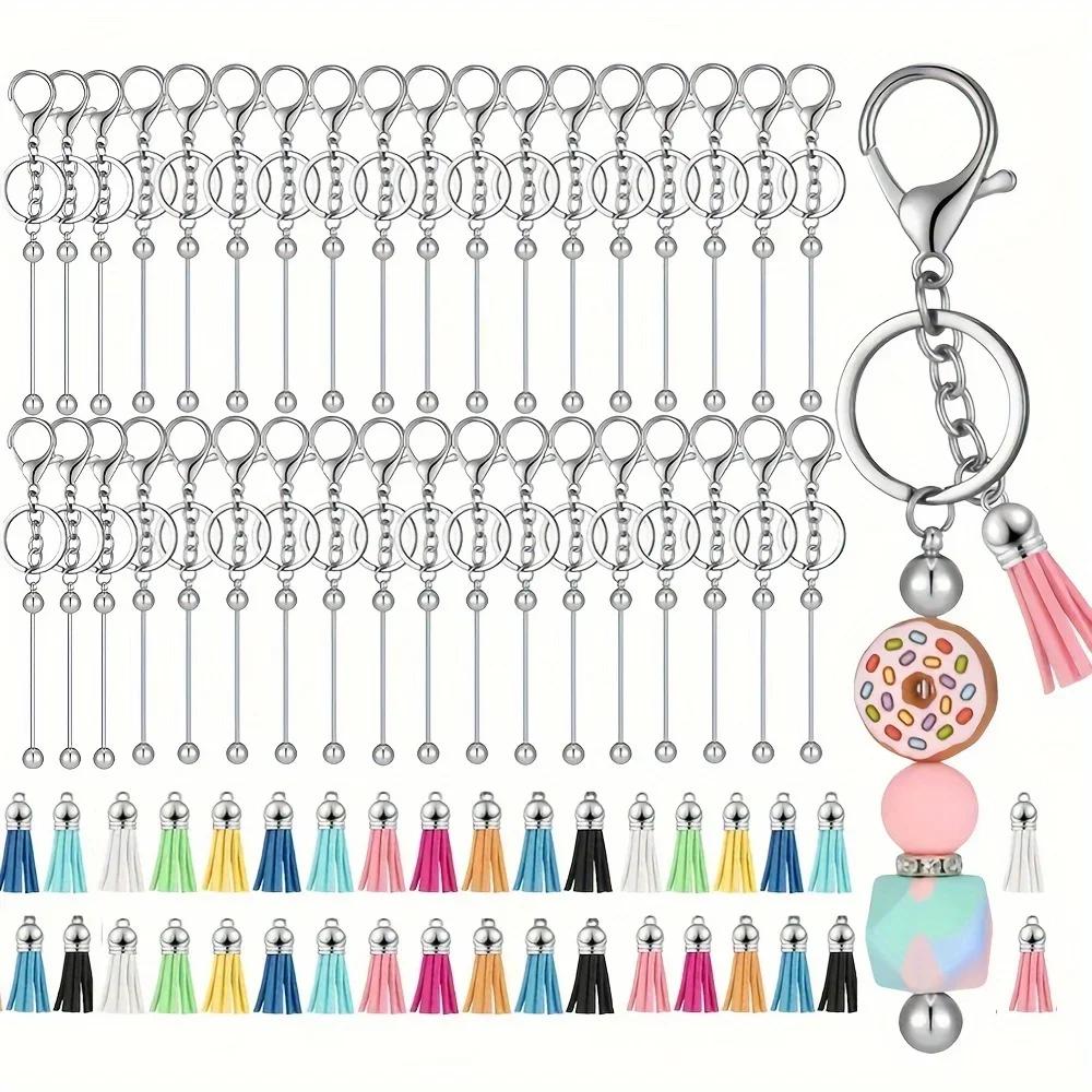 Beadable Keychains Bars Blank Keychain Strips Colorful Leather Keychain Tassel Loose for DIY Keychain Pendant Jewelry Crafts