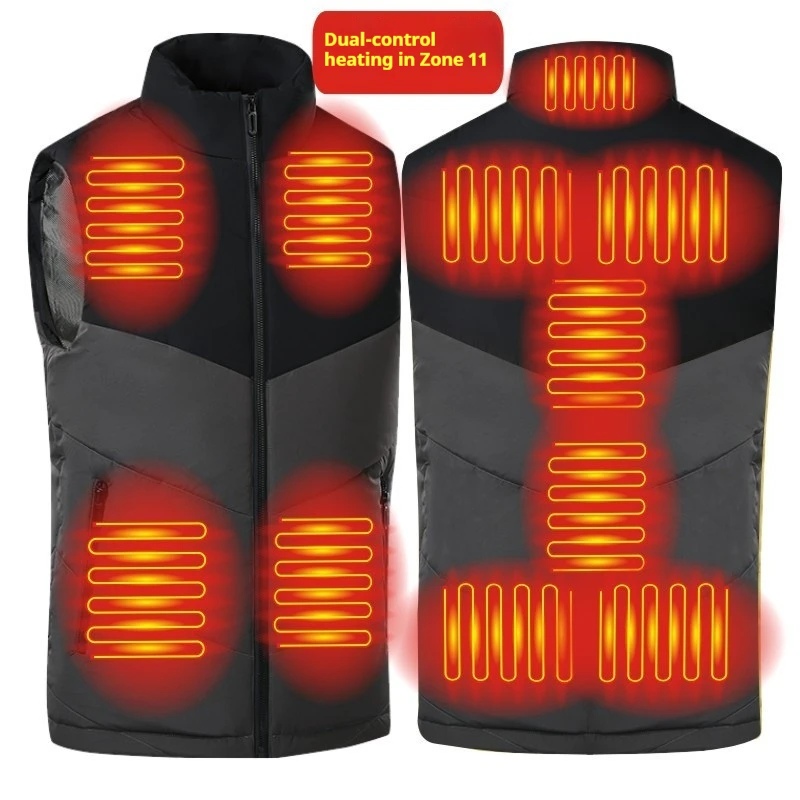 New Men'S Winter Thick And Loose Casual Stand Up Collar Electric Vest Intelligent 11 Zone Heating Warm Waistcoat (No Power Bank)