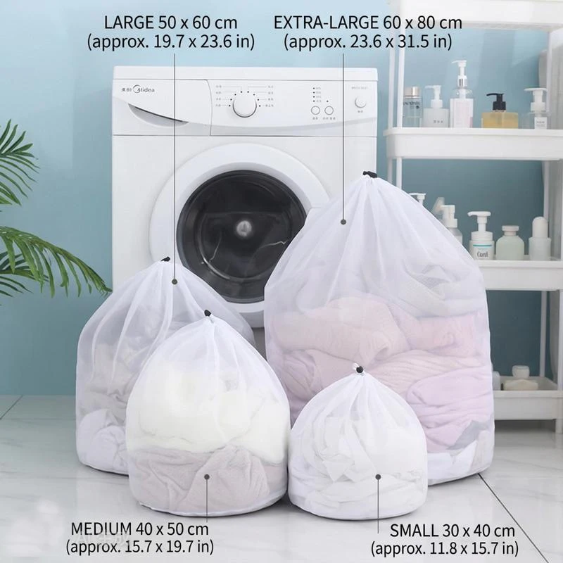 Drawstring Laundry Bag,  Pull-string Portable Mesh Washing Bag for Travel, 1 or 3 Pieces Dirty Clothes Storage Solution
