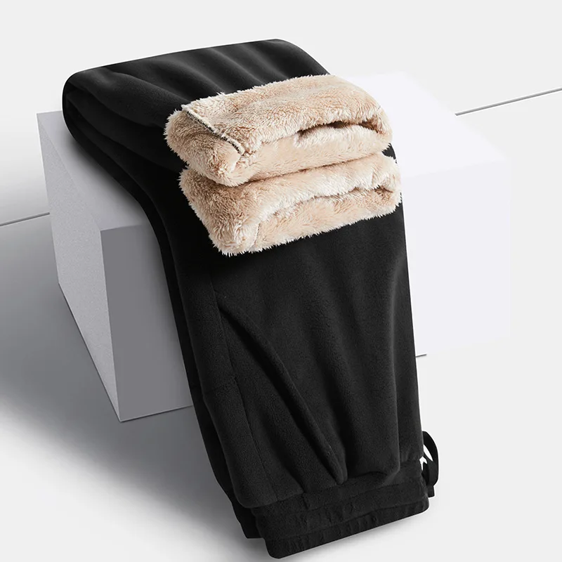 الثقيلة الصوف السراويل الرجال النساء الشتاء سميكة القطن فضفاض مستقيم الساق الرياضة بناطيل كاجوال سراويل شتوية دافئة الرجال السراويل