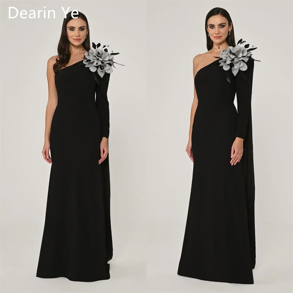 

Customized Evening Gown Formal Saudi Arabia Dearin One Shoulder Column Floor Length Skirts Vertically Applique Handmade Flower 3