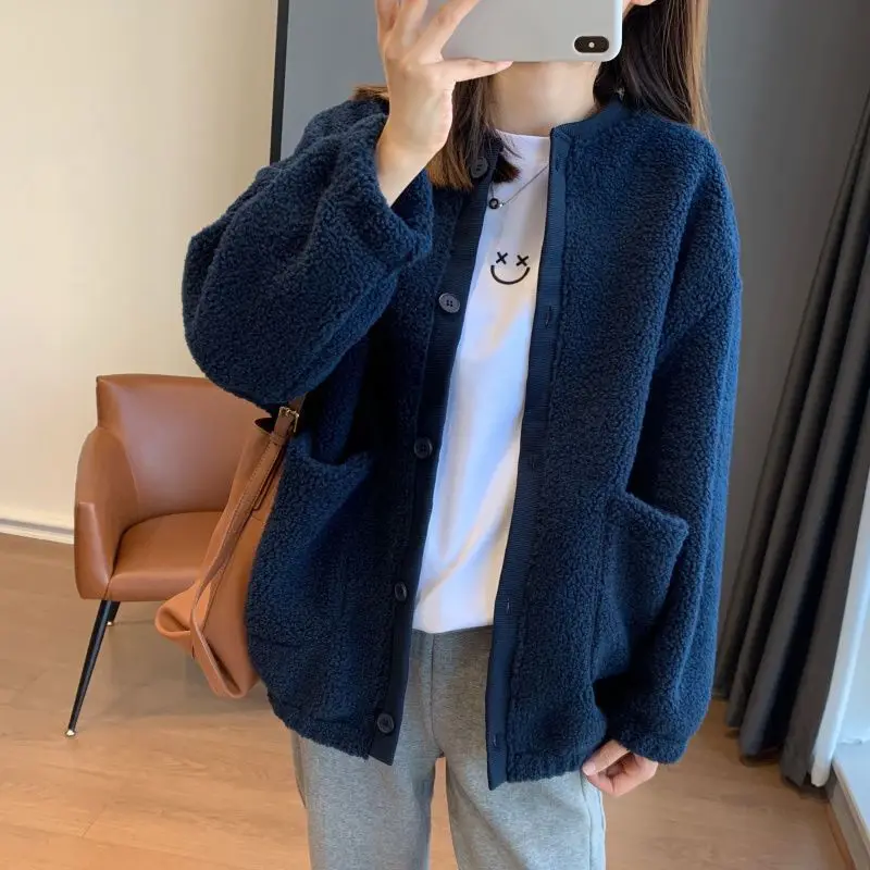 Lamb Wool Coat Female Autumn Winter 2024 Explosive High-Grade Feeling Super Good-Looking Polar Fleece Thickened Baseball Jacket