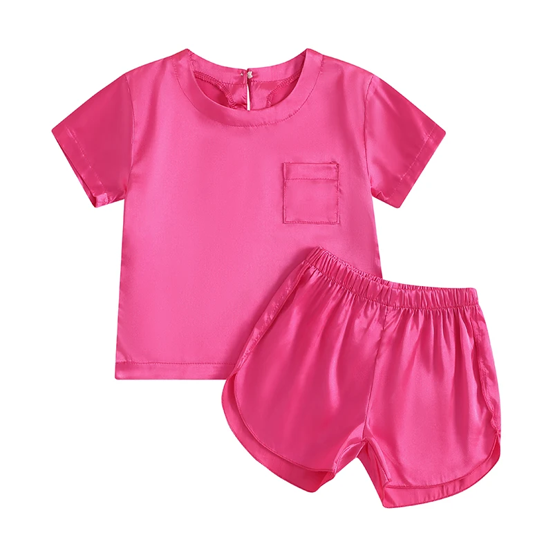 Conjunto de pijama de 2 piezas para niña, camisetas de manga corta con cuello redondo, pantalones cortos, ropa de dormir para niños pequeños