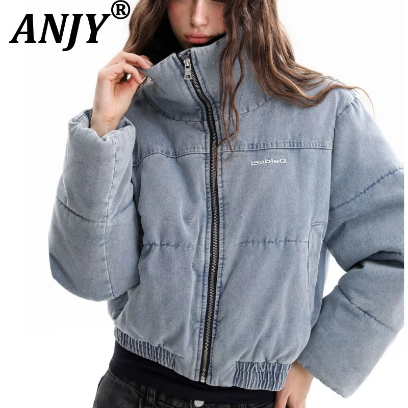 

ANJY 2025 Winter New Women American Vintage Hot Girl Personality Turn-Down Collar Padded Coats Elegant Temperament Jacket A15032