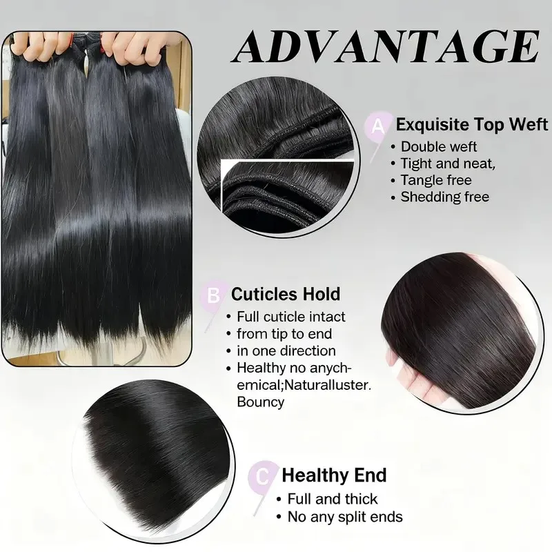 1/3/4 Pcs Bundles 24 26 28 30 Inch Bone Straight Human Hair Bundle Raw Virgin Unprocessed Human Hair Extensions Double Weft