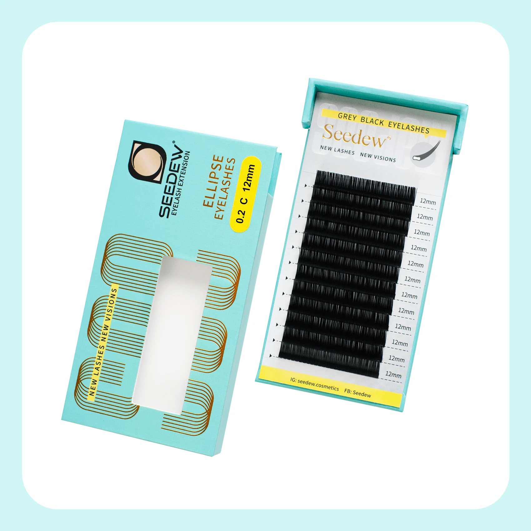 SEEDEW 0.15 0.20 Grau Schwarz Flache Ellipsenförmige Wimpern mit geteilten Spitzen, superweiche Wimpernverlängerung, natürliche falsche Wimpern – Detail 9