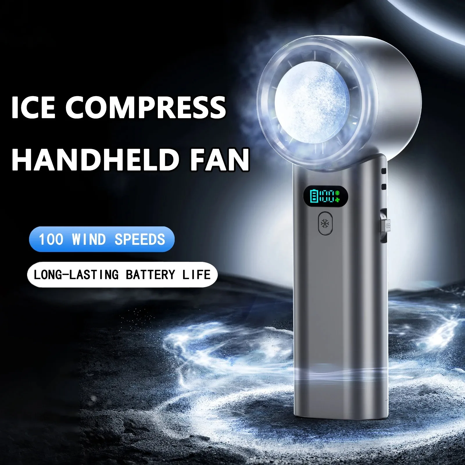 

Mini Portable 5200mAh Handheld Fan with LED Display Semiconductor Refrigeration 100 Speeds USB Rechargeable Battery Outdoor Fan