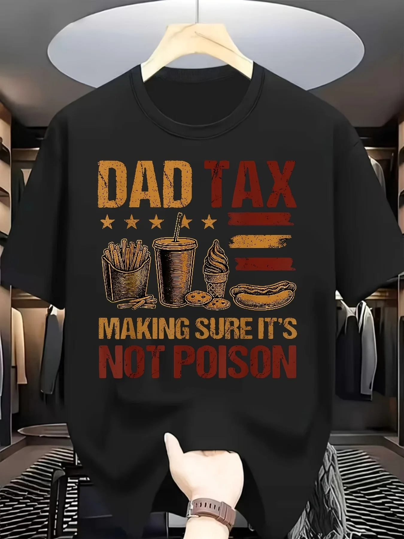 Men's Dad Tax-Themed Printed Loose Oversized Short Sleeve T-Shirt Vintage Casual Gift for Husband and Dad