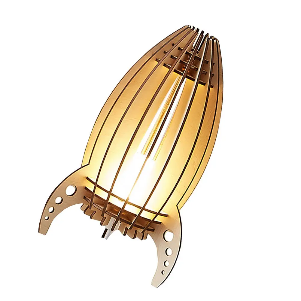 1Pcs Wooden Space Lamp for Creative Rocket Shaped Night Light Bedtime Story Reading Lamp Gift Luminous Decor