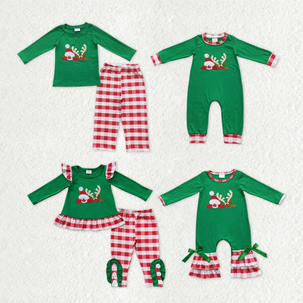 

z917-10 GLP0507 Wholesale kids clothes girl Winter embroideryChristmas long sleeve pants sets Boutique baby girl clothes rompers