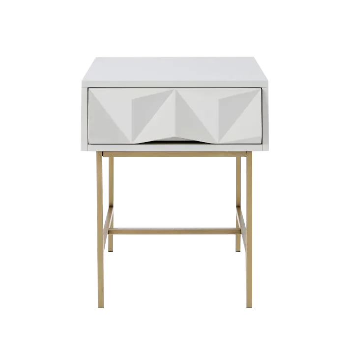 

Bedroom White Wooden Gold Bedside Table with 1 Drawer