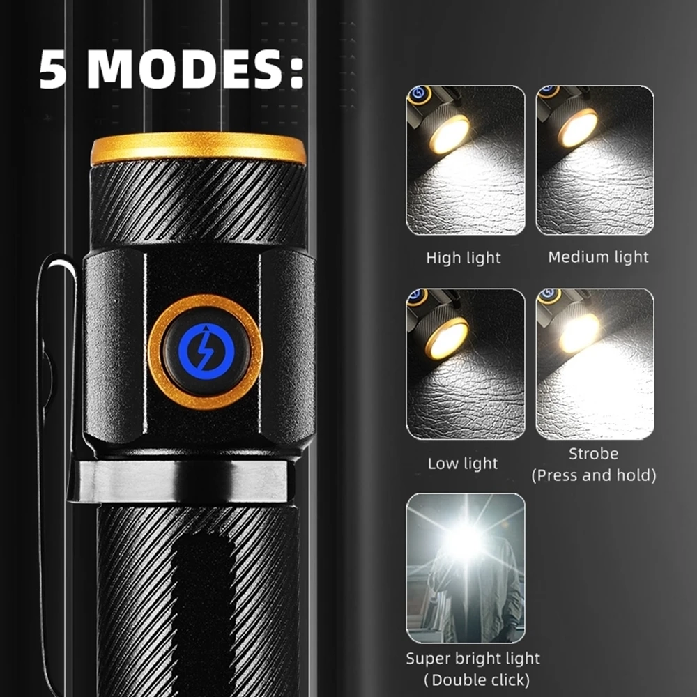 Linterna LED táctica recargable USB pequeña de alto brillo bolsillo - imagen 4