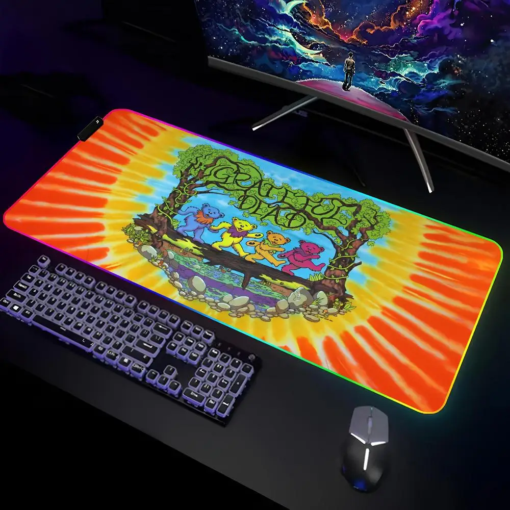 Hot rock band G-Grateful D-Dead Mouse Pad Gamer RGB Deskmat Keyboard Mat Gaming Laptops LED Mousepad Desk Protector Anime Mause