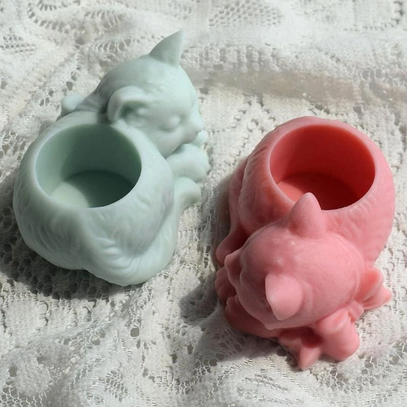J78F Cat-shaped Gypsum Flower Pot Silicone Mold Epoxy Resin Casting Mold Vase Cement Mold Holder Mold