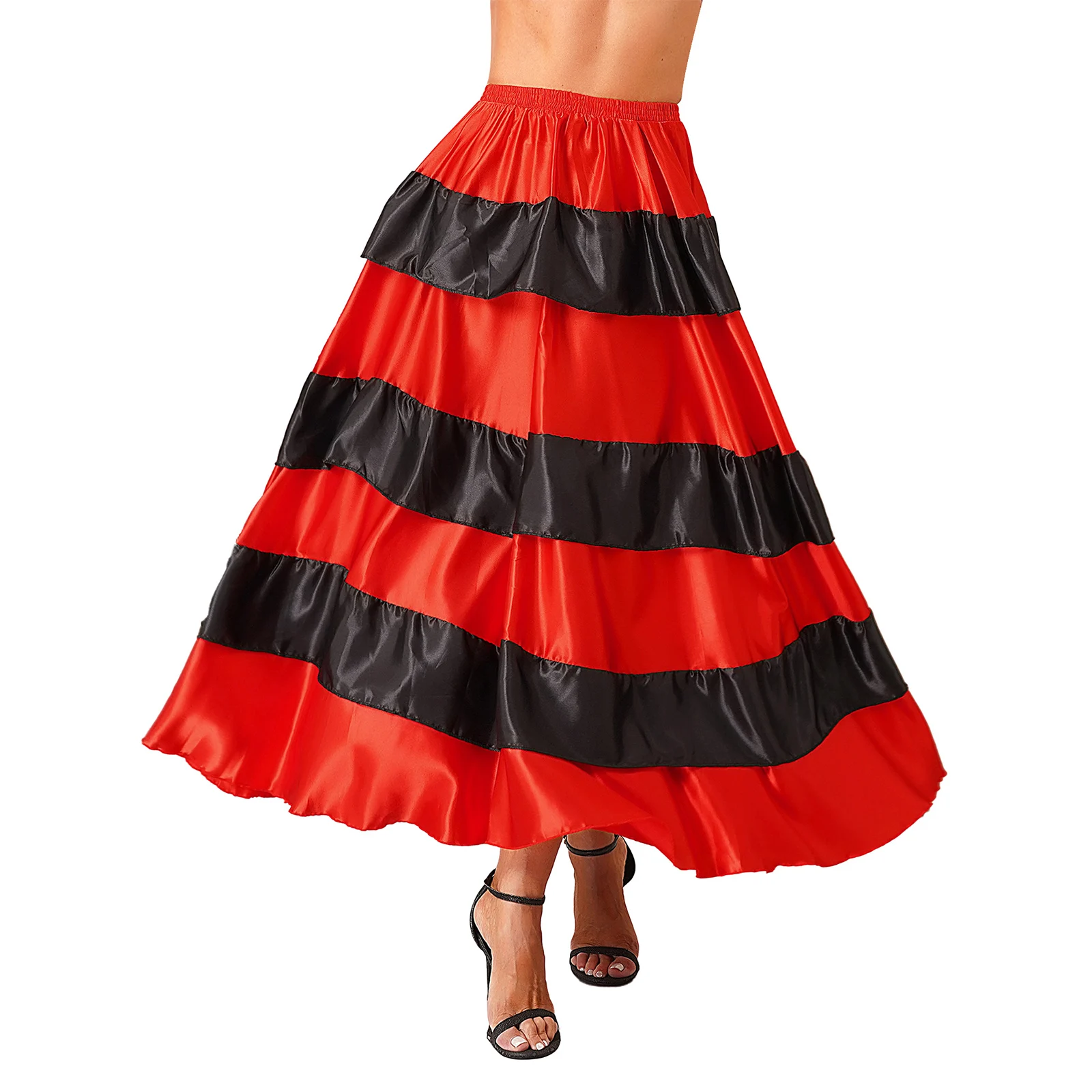 Gonne lunghe da donna con volant twirling da sala da ballo, toro spagnolo completo, per costume da spettacolo con gonne lunghe altalena di danza del ventre di flamenco