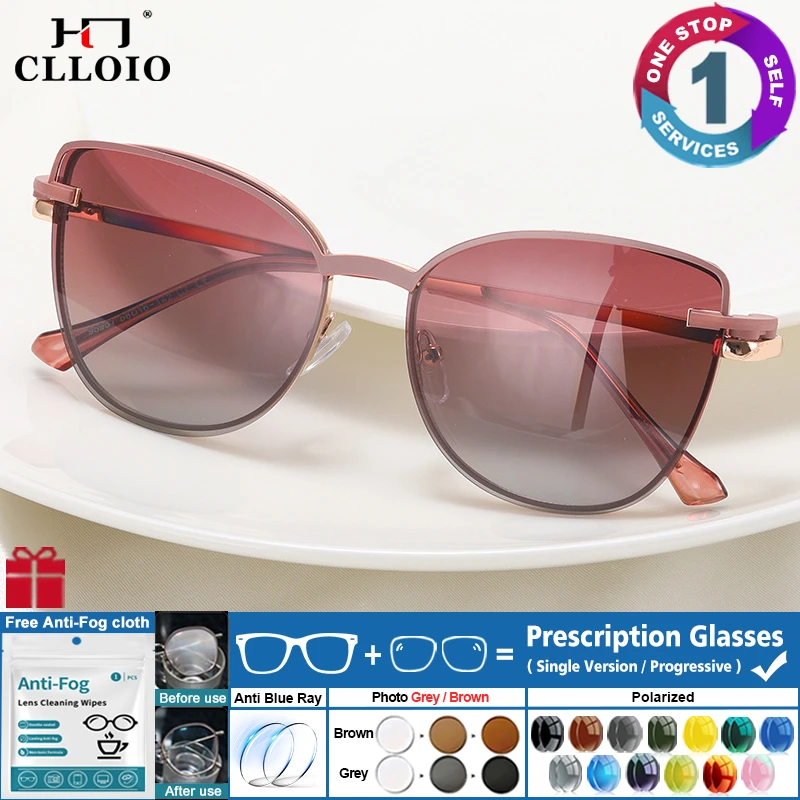 

CLLOIO Magnetic Clip On Oversize Frame Glasses Women's Driving Polarised Cat Eye Sunglasses Prescription Myopia Glasses 95951